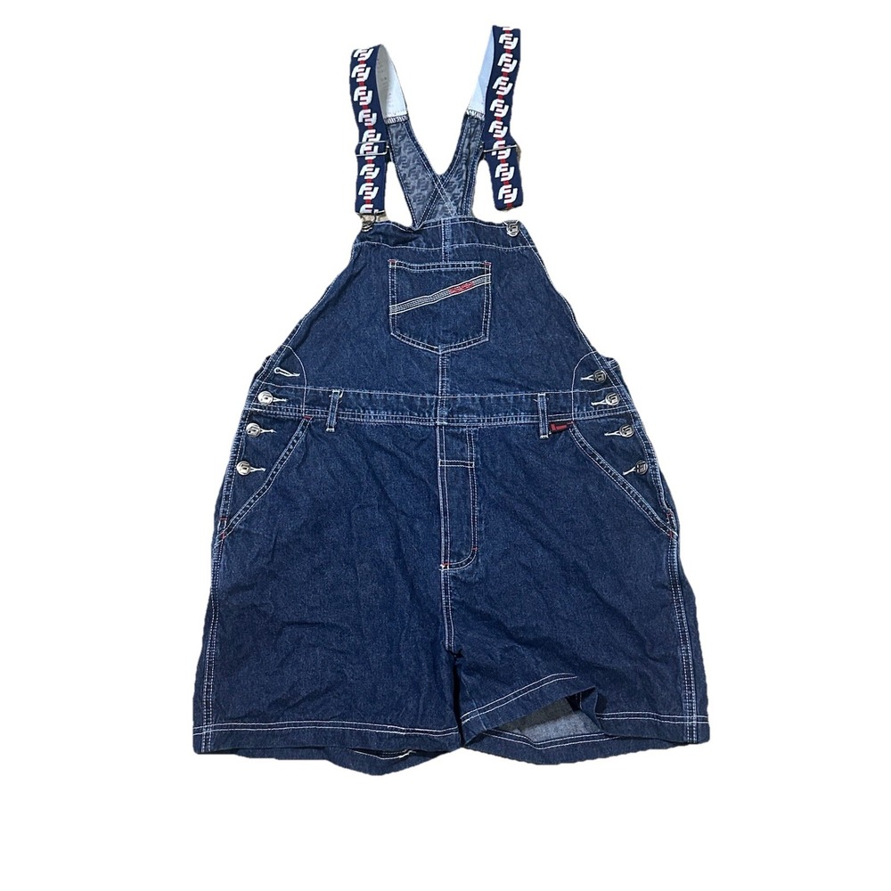 Vintage 90s Fubu Denim Overalls Size XL Kids Oversized Hiphop Y2K‎ Logo Straps